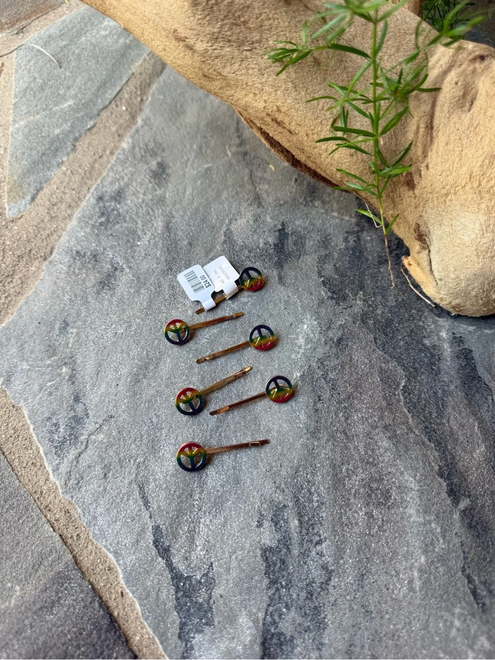 New🌟Free People  Bobby Pins with Multicolor Peace Sign Accents